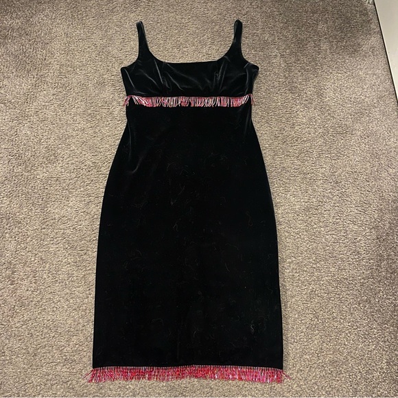 Y2K Betsey Johnson Velvet Beaded Midi Dress - Picture 2 of 7